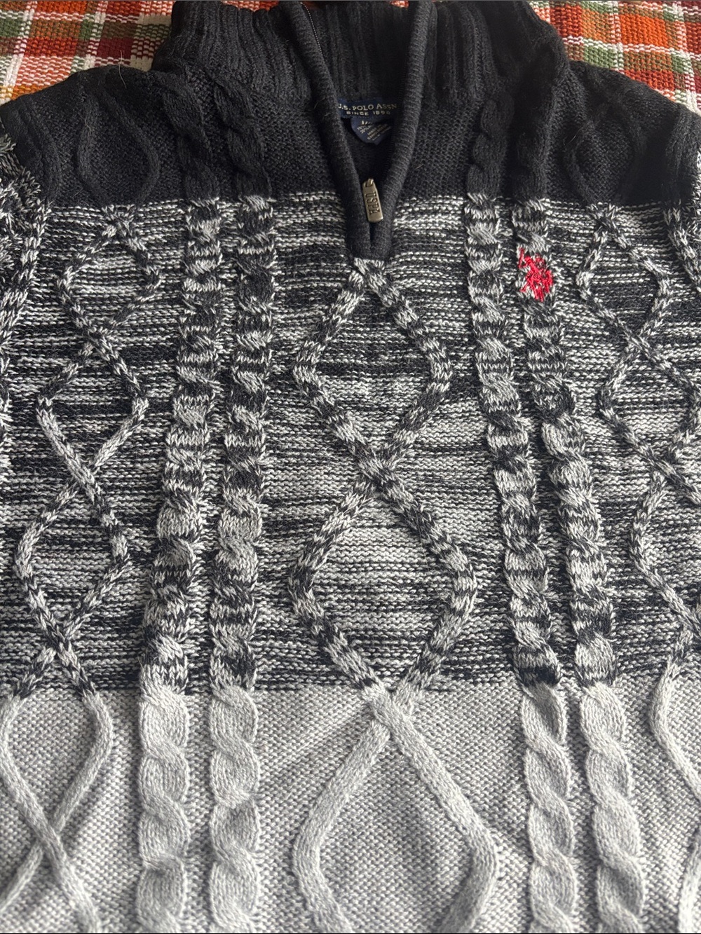 Polo by Ralph Lauren Black & Gray Cable-Knit Half-Zip Sweater with Red Polo Logo